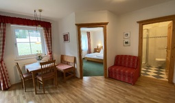 Wohnraum mit Sofa und Küchenzeile 